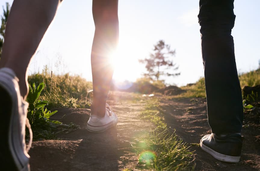 Two people walking together